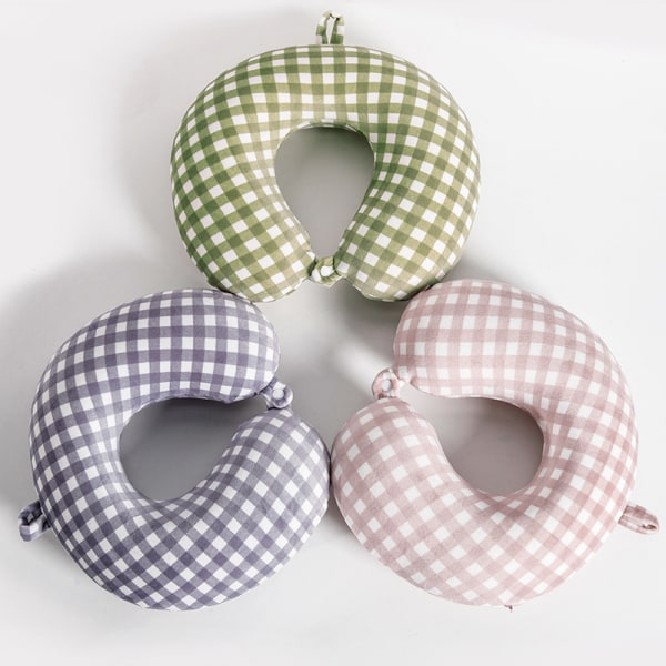Spandex Ultra Small Plaid Nakkepute Pustende Hudvennlig Memory Foam U-formet Pute Bærbar Reisepute, 1 stk
