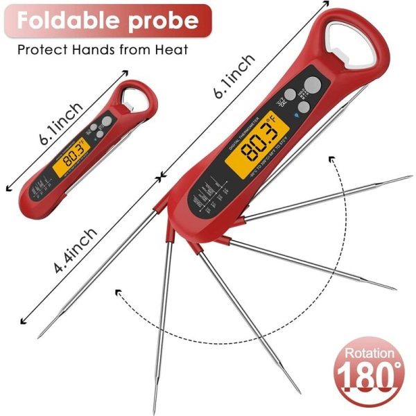 Øyeblikkelig avlesning kjøtttermometer for matlaging, raskt og nøyaktig digitalt termometer med bakgrunnsbelyst, kalibrert, sammenleggbar sonde