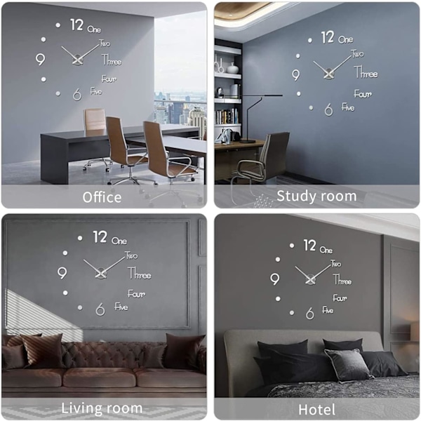 Overdimensjonert klokke moderne stum kreativitet DIY rammeløs stor veggklokke 3D Mi