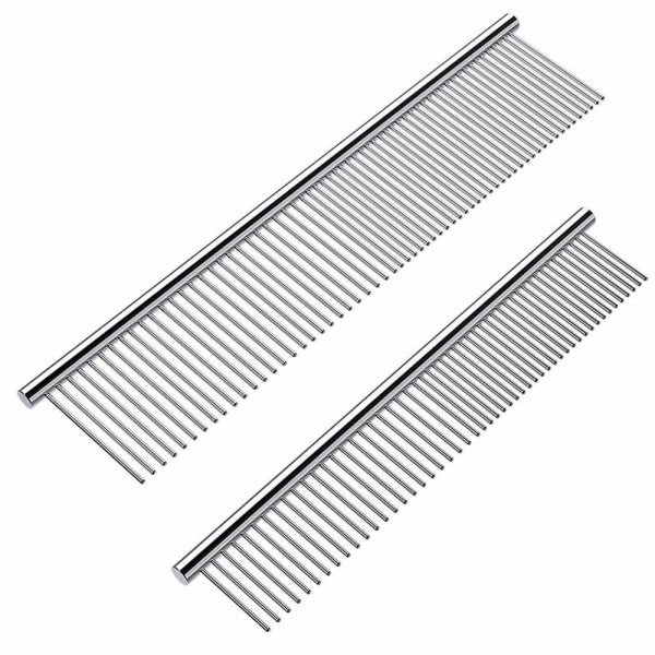 2 Pack Dog Combs with Rounded Ends Stainless Steel Teeth, Cat Com