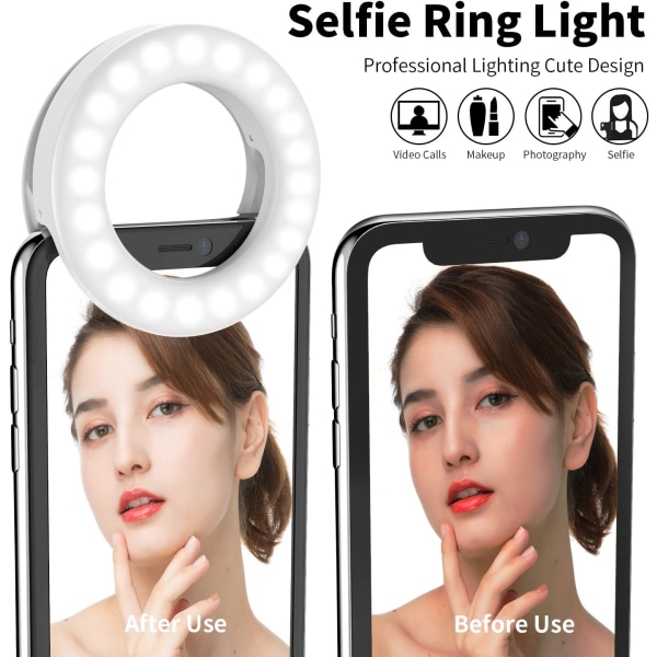 Opgraderet Selfie Ring Light, [3 lystilstande] [Genopladelig] Mini S