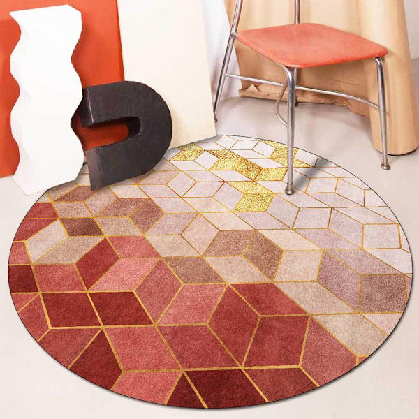 Nordisk rosa grön geometrisk rutig rund matta för flickor enkel F
