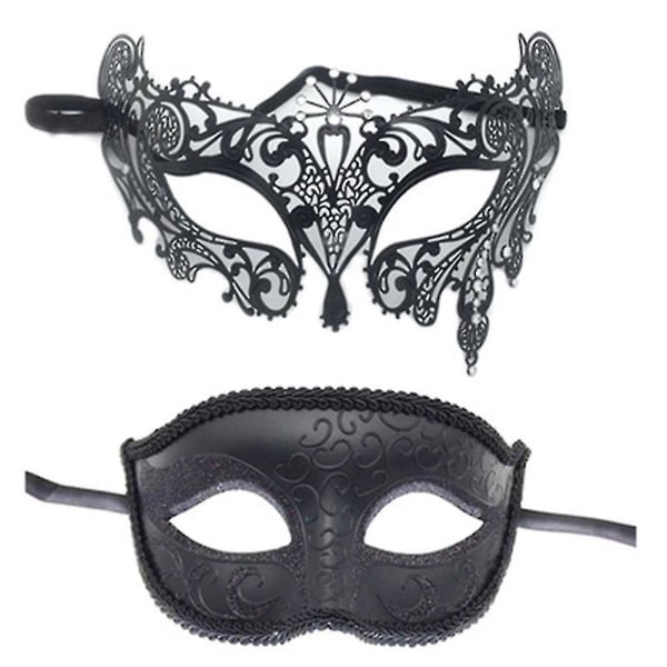 2 stk. par maskeradesett med svarte halvmaske for dans