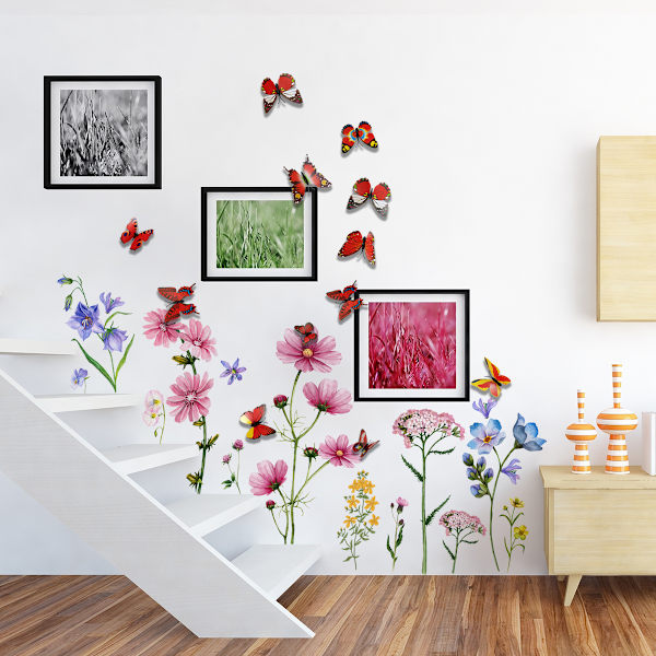 Blomster väggdekaler, trädgård blomster dekaler, sovrum vardagsrum
