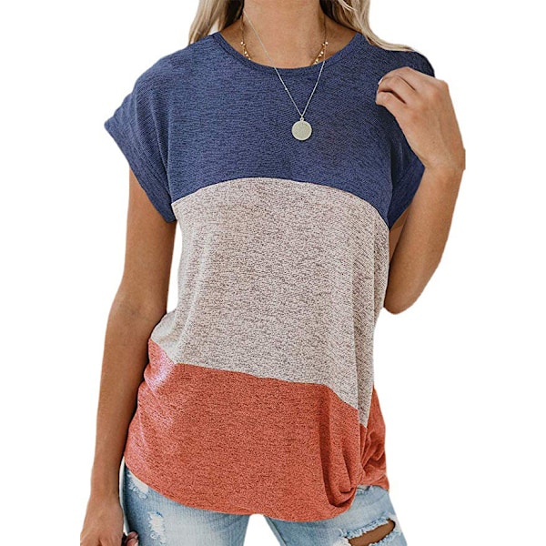 Womens Tops Kort Ermet Fargeblokk Casual Sommer Twist Knot Front T-Shirt