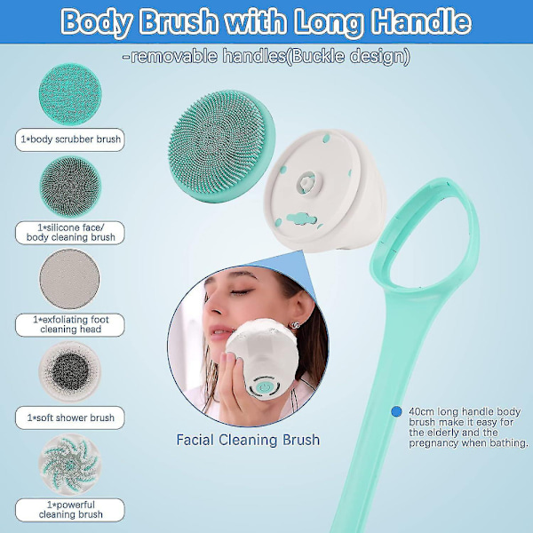 Elektrisk kroppsborste dusch, 5 i 1 massage exfoliering skrubber, mjuk silic
