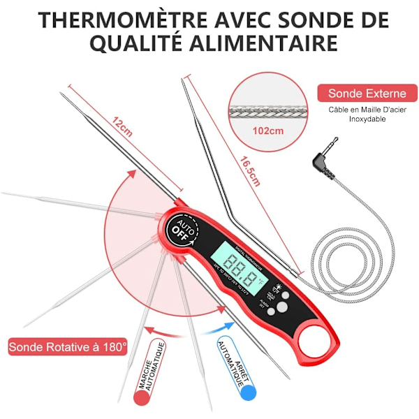 Keittiölämpömittari, 3 sekunnin välittömän lukeman ruoanlaittolämpömittari, lihalämpömittari,