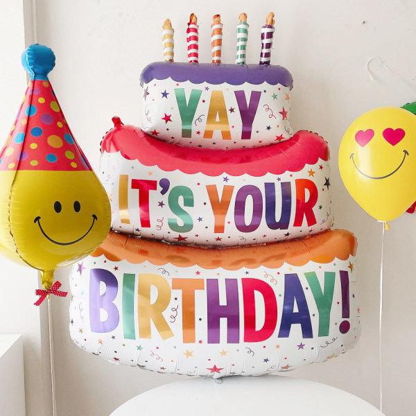 Grattis på födelsedagen Ballong Tre Lagers Tårta Aluminium Film Ballonger