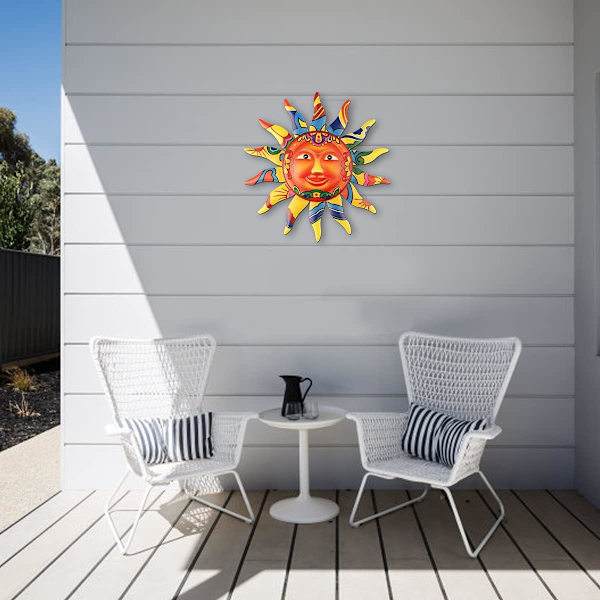 Metall Sol Väggkonst Dekor Metall Färgglad Sol Ansikte för Vardagsrum Sovrum Ho