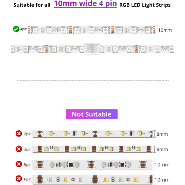 10 kappaletta 4-napainen 10 mm:n LED-nauhavalaisimen liitin, juotosvapaa LED-sovitin