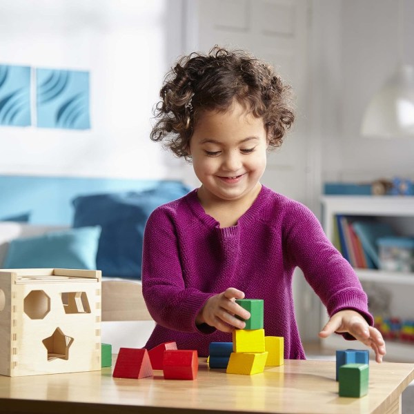 Formsorteringskuber - 15 klassiska träleksaksformer Geometriska träformer Byggklossar Matchande intelligenslåda Pedagogiska leksaker för barn