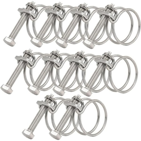 10 Pcs 201 Stainless Steel Double Wire Hose Clips Adjustable for All Kinds