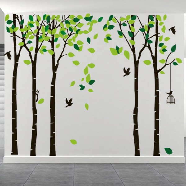 Stora fem släktträd med fåglar och fågelbur väggdekalträd