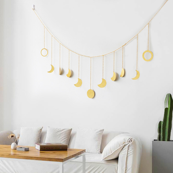 Månefas väggdekoration guld mångarland dekor boho heminredning glänsande