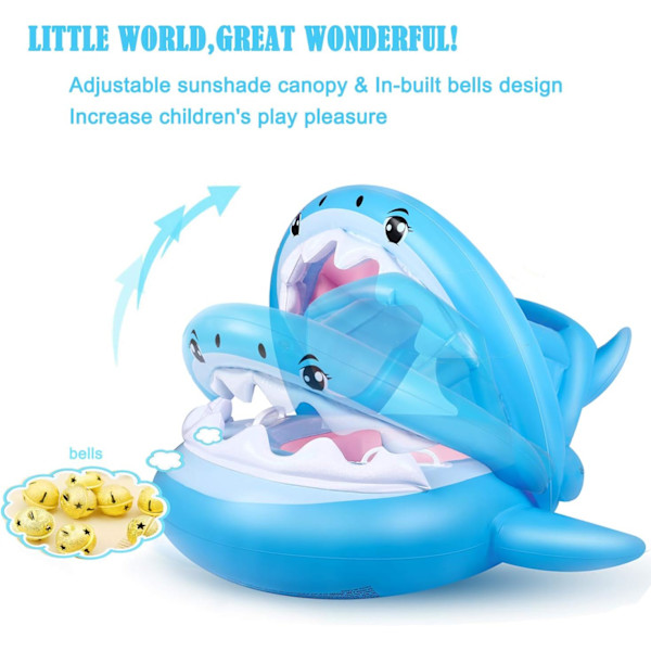 Baby Pool Seat Shark Flytande Simring, Barn Uppblåsbar Poolboj Med Adj