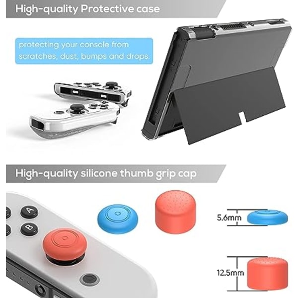 Bärväska och skyddande fodral, tillbehörskit kompatibelt med Switch OLED, bärbar resväska, fodral för Switch OLED, skärmskydd, tumgrepp - Vit