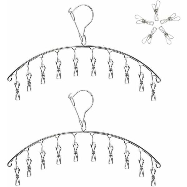Hengende klesstativ i rustfritt stål Sokkehenger Tørkestativ Henger med 10 klips for tøybleier, bh-er, håndkle, undertøy, skjerf, hansker (2 stk), 45 cm