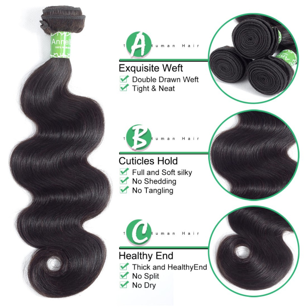 Brasilianskt hår 1 buntar Body Wave 7A Virgin Human Hair Bundles U