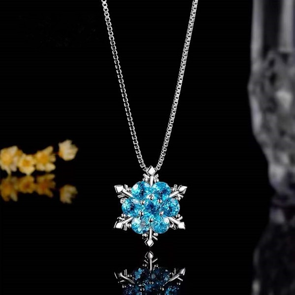 Snöflinga Hänge Smycke Rhinestone Halsband Koreansk Mode Kvinnor Blå S