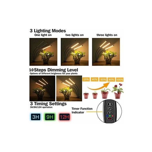 Växtlampa, växttillväxtlampa LED växtträdgårdslampa perfekt för inomhusväxter tre huvuden