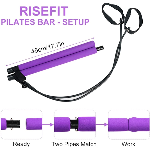 Bärbar Pilates Bar Kit med motståndsband, Bodybuilding Yoga Pilates St