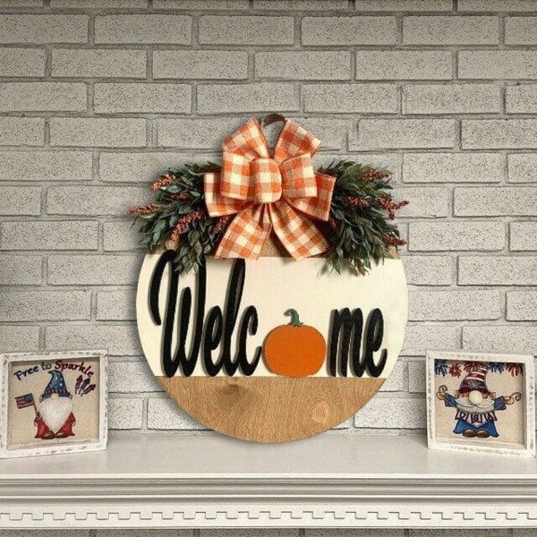 Welcome Sign Fall Decor Front Porch Fall Wreath Decor Rustic Log