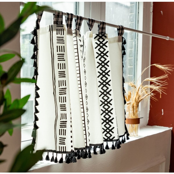 59 Inches Length Kitchen Curtains, Black & White Plaid Pattern Pr