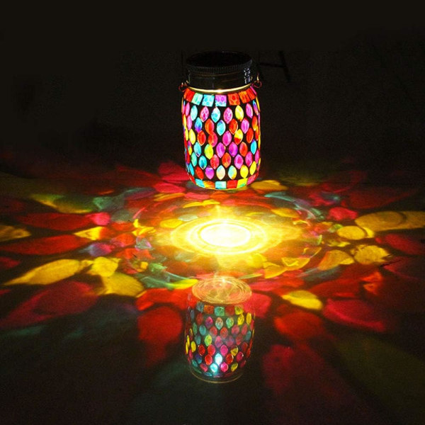 Mosaic Solar Lights Outdoor Hanging Lanterns, Rechargeable Solar