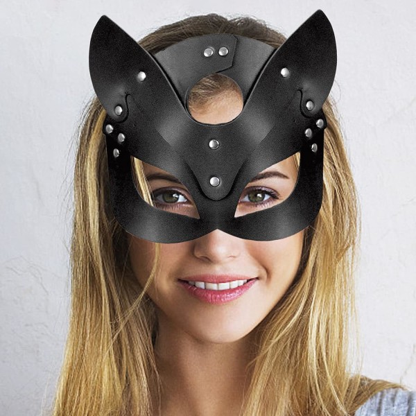 Kvinnor Läder Kattmask Kvinnors Mask Sexig Half Face Eyemask Veneti