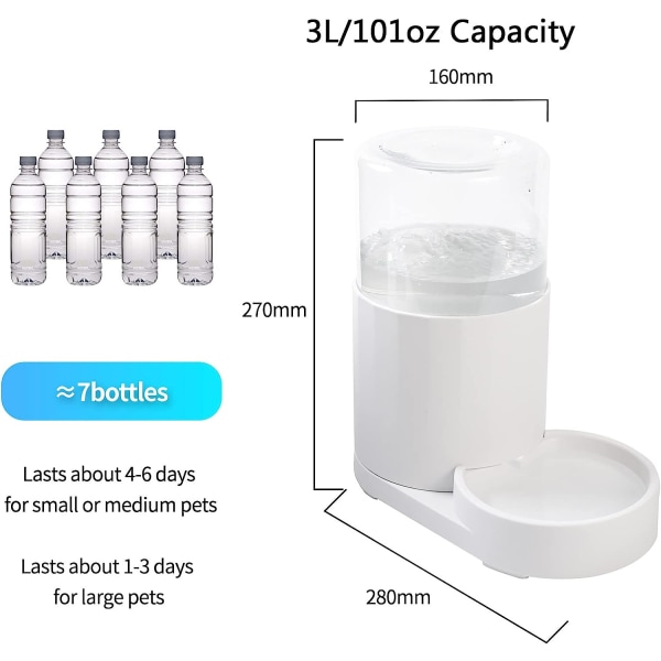 3L automatisk vanndispenser for kjæledyr uten elektrisitet