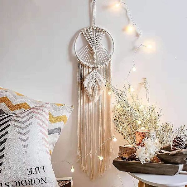 Boho Dekorativ Makramé Bomull Vävda Drömfångare Vägg Hängande F
