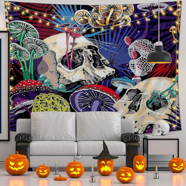 Halloween Veggteppe Skjelett Veggteppe Sopp Skog Vegg Hengende Psykedelisk Hippie Farge Veggteppe Soverom Stue Dekorasjon, 130*150CM