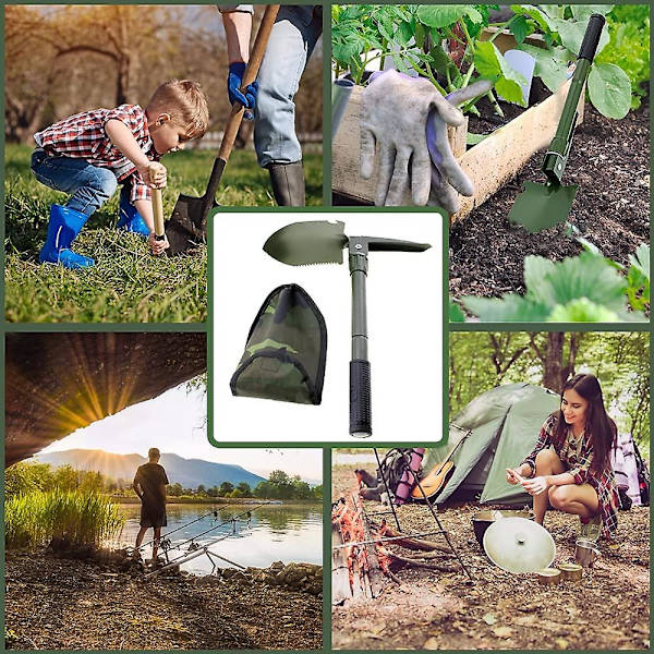 Camping Spade, Fällbar Spade, Bärbar Mini Militär Överlevnadsspade Med Hacka/Hacke/Såg/Öppnare/Kompass, Multifunktionellt Verktyg För Camping, Fiske