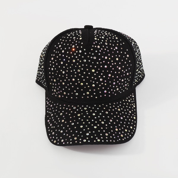 Justerbar åndbar Rhinestone Baseball Cap Bling pailletter sort