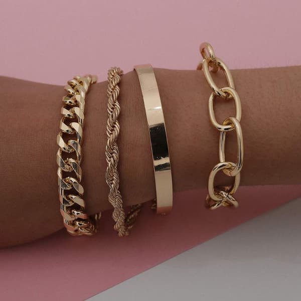 Fint Boho Gull Sølv Kjede Armbånd Sett for Kvinner Justerbar