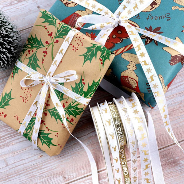 5 rullar julgrosgrain dubbelsidig polyesterband, används för jul