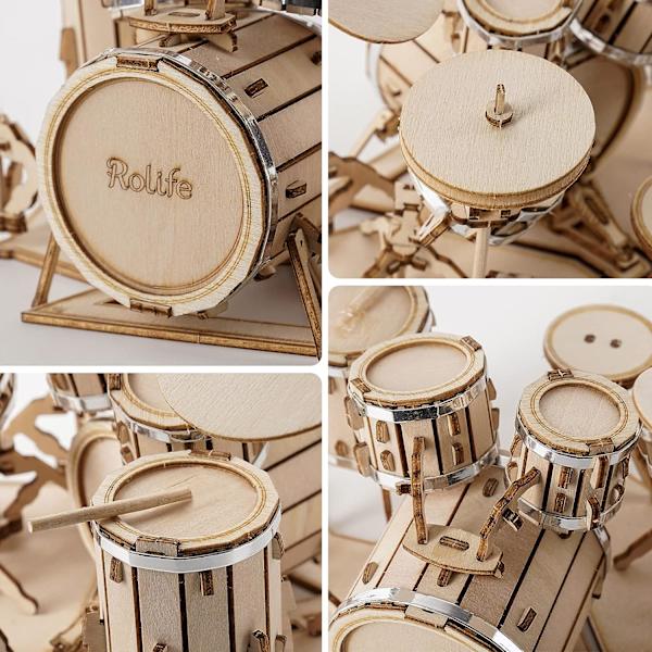 3D-pussel i trä för att bygga musikinstrument för vuxna barn, trummor DIY-modellbyggsatser Konstruktionsspel (trumset)