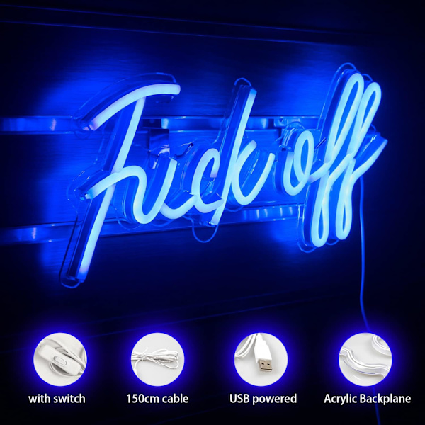 Fuck Off Neon Skylt Ord Blå LED Neon Väggljus Skyltar Akryl US