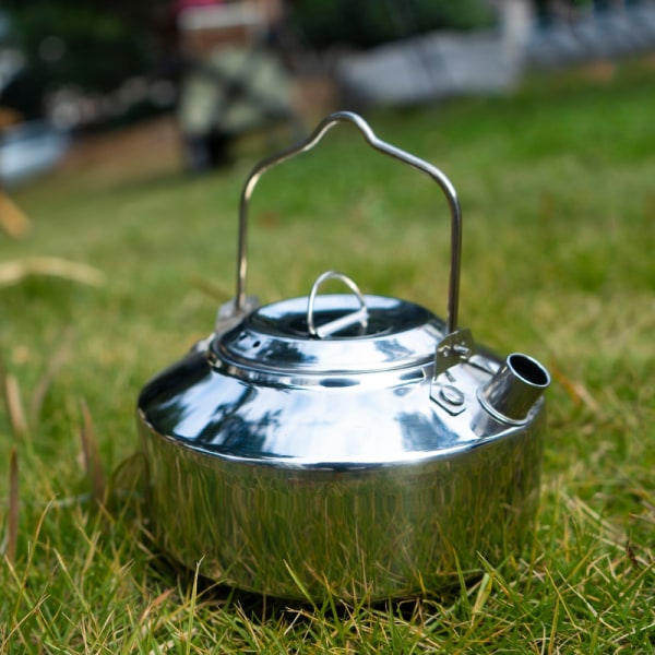 Bärbar campingvattenkokare 1L rostfritt aluminium för kaffe och te