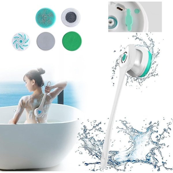 Elektrisk kroppsborste dusch, 5 i 1 massage exfoliering skrubber, mjuk silic