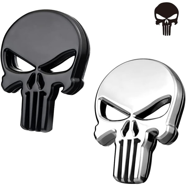4-delers 3D Skull Car Stickers - Sølv og Svart - Metal Skull C