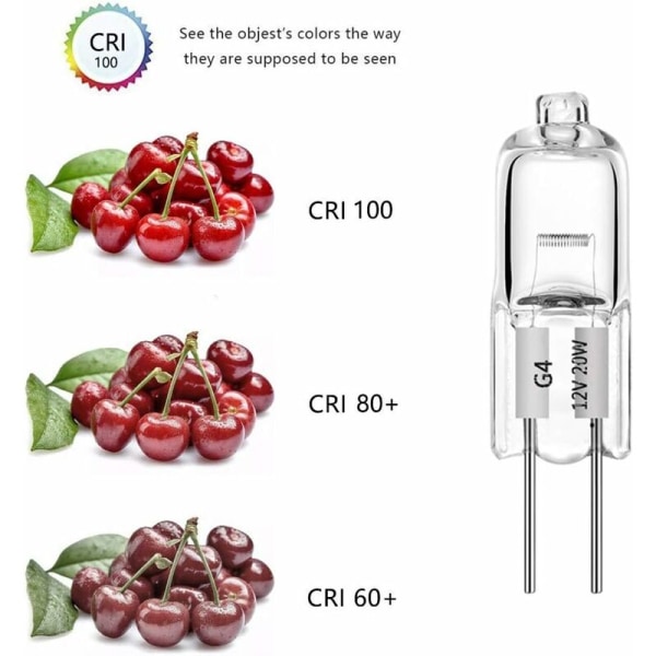 10 st G4 halogenlampor 20W 12V varmvit 2700K transparent kapsel