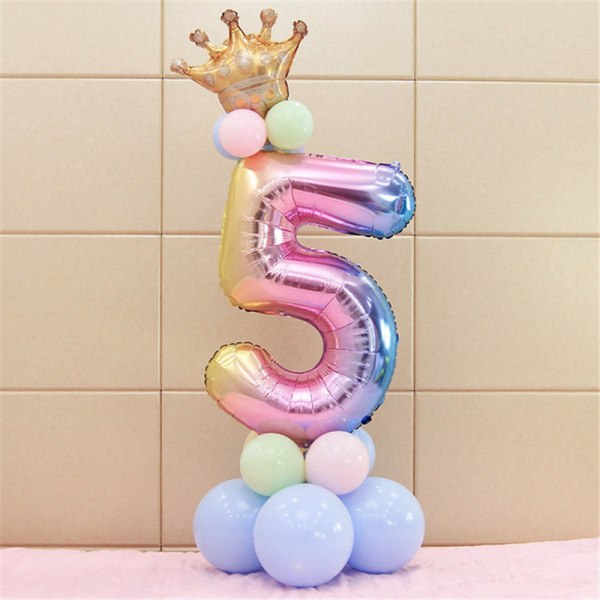 32 Inch Rainbow Number Foil Balloons Crown Balloons Wedding Decor