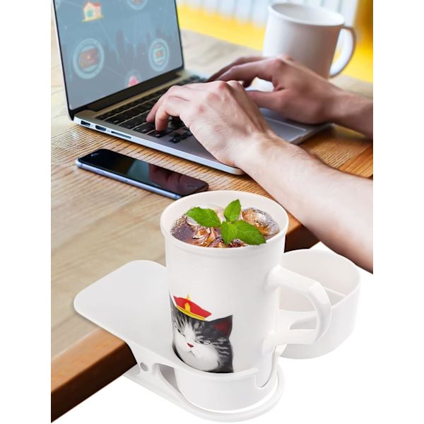 Dryckeshållare Clip, Ny Typ Stol och Bord Flaska Kopp Clip DIY Glasklämma Vatten Kaffe Kopp Hållare Clip med Extra Förvaringsbricka, Vit