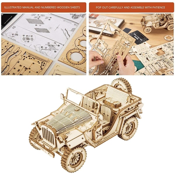 Army Jeep Billeksaker 3D Pussel Modell Kit Individuella trä Mechani