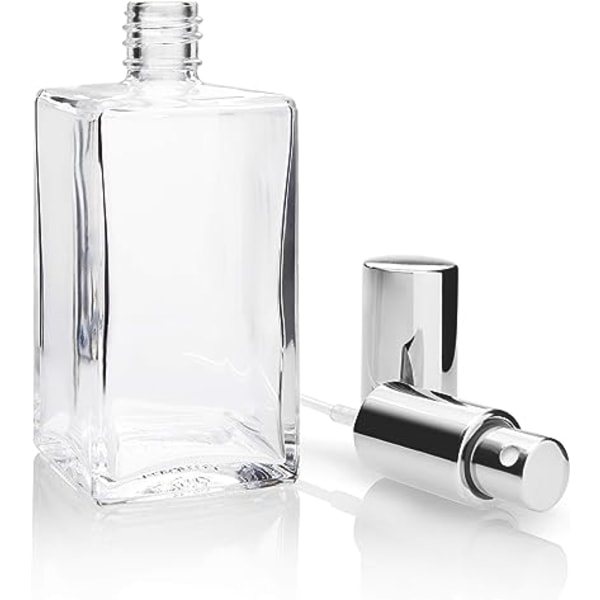 Fyrkantig parfymflaska med pump, spruta och cap 15 ml