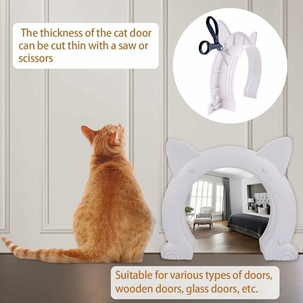 Kattlucka, kattlucka, 2-vägs stor hunddörr, ABS-plast kattlucka, kattlucka för ihålig PVC-innerdörr eller solid innerdörr vit 22,5X27X5,5cm,Vers
