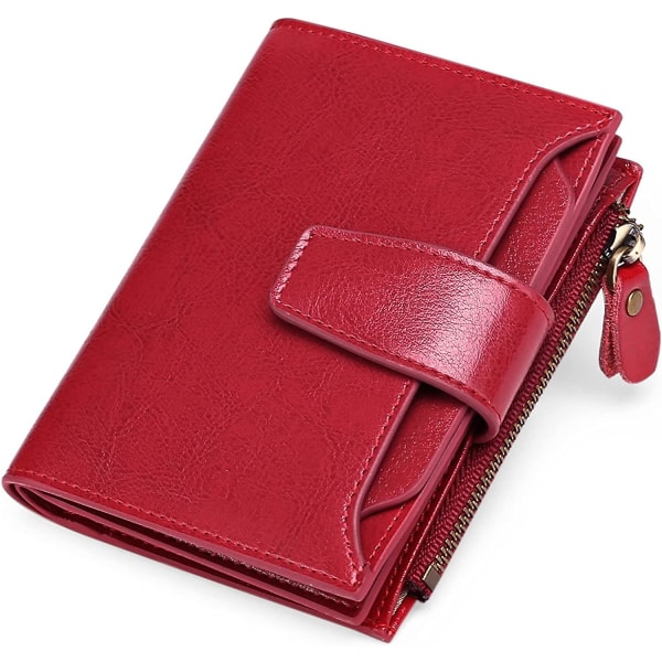 Rød lille tegnebog til kvinder Kompakt blokering af ægte læder, lille W