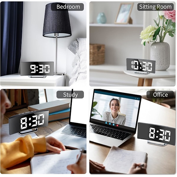 Digital väckarklocka för sovrum 7'' Spegelskärm LED 2 Ljusstyrka 12/24H