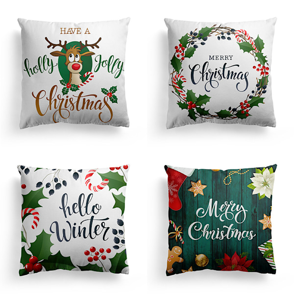 Set of 4 Christmas Cushion Covers, Christmas Cotton Linen Pillow Case, Chri